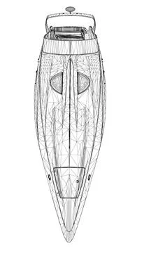 Wireframe Speedboat isolated vector illustration. Luxury and expensive boat. 3D Stock Illustration