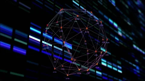 Wireframe sphere appearing on dark field, rotating while nodes updating Stock Footage 331789325