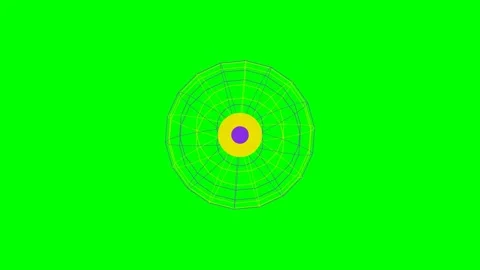 Wireframe sphere with a central purple and yellow core on green background Stock Footage 340905194