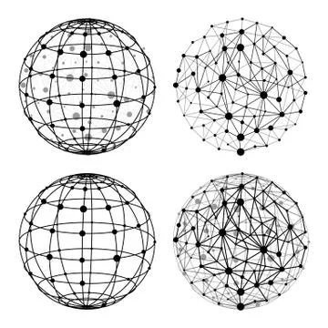 Wireframe sphere with dots set Stock Illustration