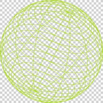Wireframe sphere is floating on transparent background with lime green grid Illustrazione stock
