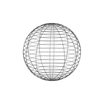 Wireframe sphere. Globe grid frame element. Geometric round net. Outline graphic Stock Illustration