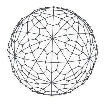 Wireframe sphere globe isolated on white background. 3d cell network. Illustrazione stock