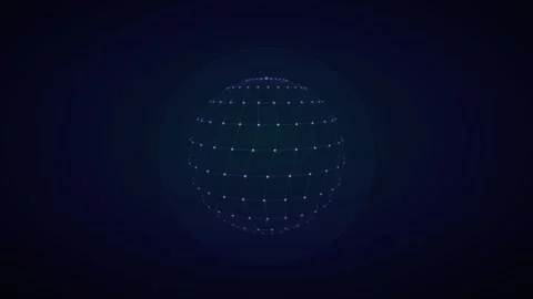 Wireframe sphere with glowing nodes rotating on dark background Stock Footage 336995322