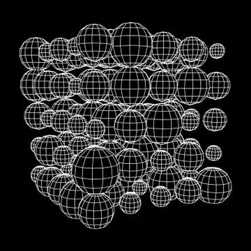 Wireframe Sphere Mesh Cube. 库存插图