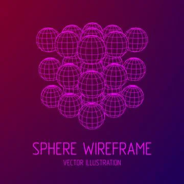 Wireframe Sphere Mesh Cube. 库存插图