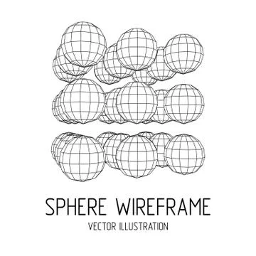 Wireframe Sphere Mesh Cube. 库存插图