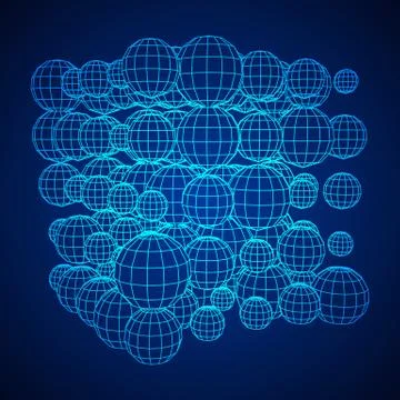 Wireframe Sphere Mesh Cube. Ilustração Stock