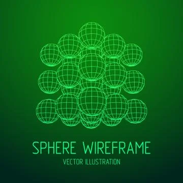 Wireframe Sphere Mesh Cube. 库存插图