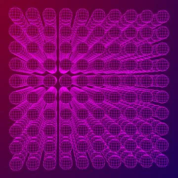 Wireframe Sphere Mesh Cube. 库存插图
