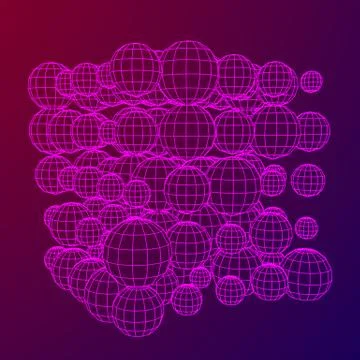 Wireframe Sphere Mesh Cube. 库存插图