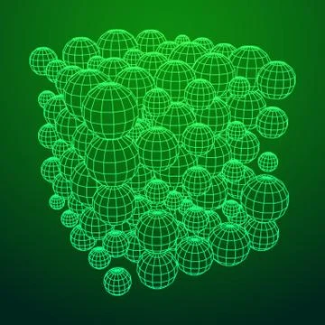 Wireframe Sphere Mesh Cube. Ilustração Stock