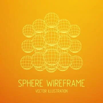 Wireframe Sphere Mesh Cube. 库存插图