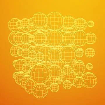 Wireframe Sphere Mesh Cube. 库存插图