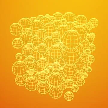 Wireframe Sphere Mesh Cube. 库存插图
