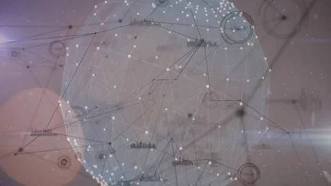 Wireframe sphere network floating in gradient, displaying connecting nodes, bar Stock Footage 327008862