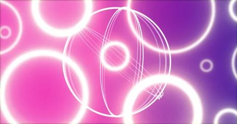 Wireframe sphere pulsing on render, emitting glowing rings over magenta gradient Stock Photos