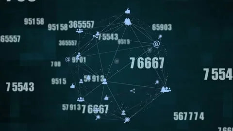 Wireframe sphere receiving floating numbers from sides, rotating and pulsing Stock Footage 333833274