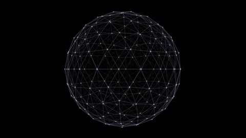 Wireframe sphere rotating with connected glowing nodes against black Stock Footage 327567918