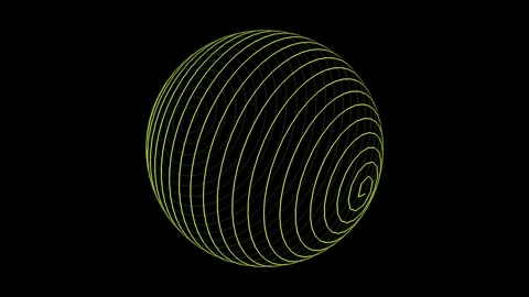 Wireframe sphere rotating with glowing yellow spiral lines Stock Footage 327567968