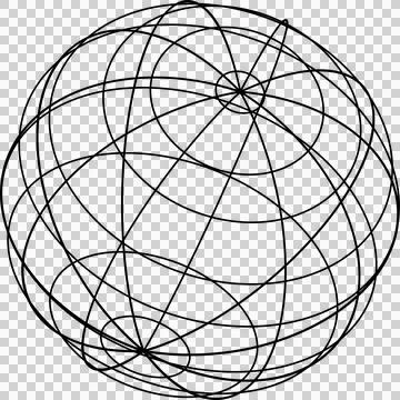 Wireframe sphere is showcasing intersecting loops and radial spokes in 3D on Illustrazione stock