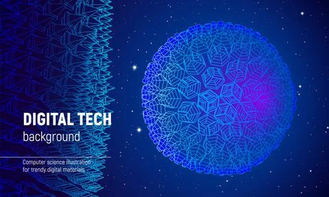 Wireframe sphere in technology background or presentation template. Abstract 3D Illustrazione stock