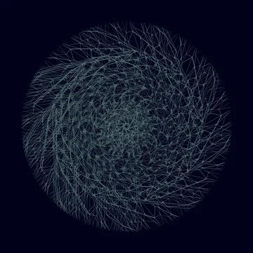 Wireframe sphere of thin teal lines on deep navy Stock Illustration