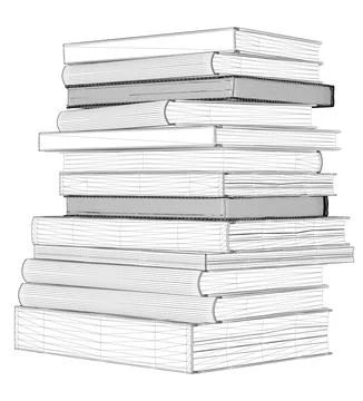 Wireframe of stack books from black lines isolated on white background. Front Stock Illustration