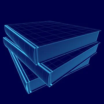 Wireframe Stack of books. Vector illustration. 3D Illustrazione stock
