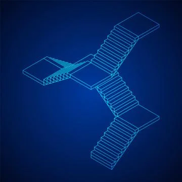 Wireframe stairs, interior staircases steps Stock Illustration