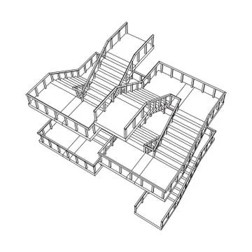 Wireframe stairs, interior staircases steps with railing 스톡 일러스트