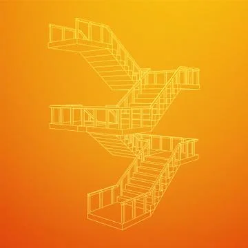 Wireframe stairs, interior staircases steps with railing Illustrazione stock