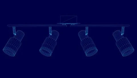 Wireframe Studio device lighting on blue background. 3D Stock Illustration