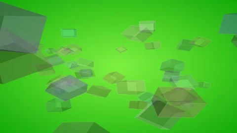 Wireframe-style cubes gently floating through a vibrant green Stock Footage 337859148