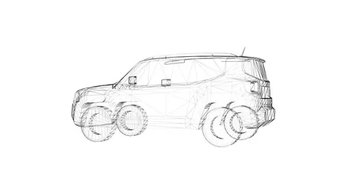 Wireframe SUV Design in Black and White Illustrated from Various Angles Video stock 334584117