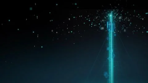 Wireframe technology transmission Tower sends binary data packets Illustrazione stock