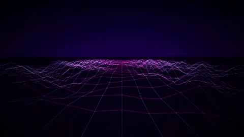 Wireframe Terrain Grid Drifting Downward on Dark Purple Background Video stock 348252445