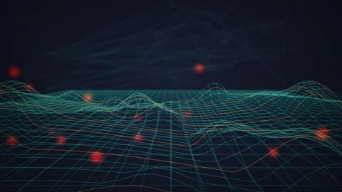Wireframe terrain red nodes seamless loop motion background Stock Footage 344799380