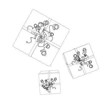 Wireframe of three gift boxes with ribbons made of black lines isolated on a Stock Illustration