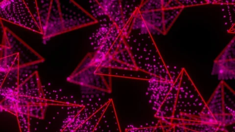 Wireframe triangles emit particles. Seamless loop Stock Footage 104999179