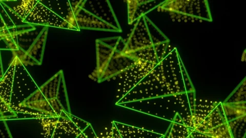 Wireframe triangles emit particles. Seamless loop Stock Footage 105047124