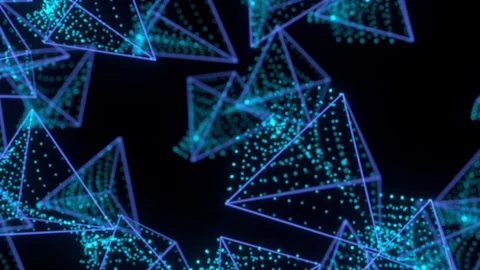 Wireframe triangles emit particles. Seamless loop Stock Footage 105091670