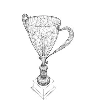 Wireframe Trophy cup. Winner's trophy icon vector is a symbol of victory in a Stock Illustration
