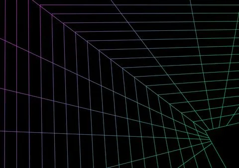 Wireframe tunnel perspective cyber technology grid banner background purple cyan Stock Illustration