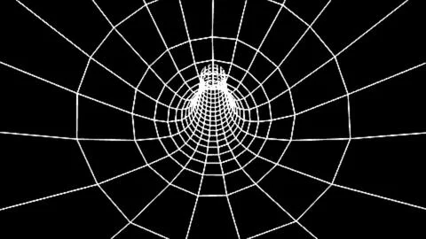 Wireframe tunnel in technology on a blue backdrop. 3-dimensional futuristic.. Ilustração Stock