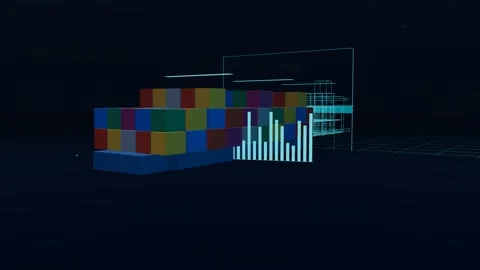 Wireframe Twin Resolving Along A Container Ship Working A Heavy Swell On The Stock Footage 344642183