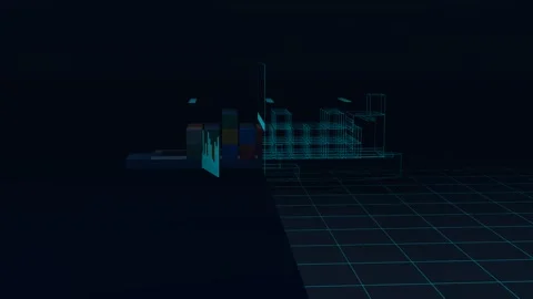 Wireframe Twin Resolving Along A Feeder Container Ship With A Tug Alongside In Stock Footage 344642250