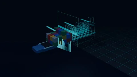 Wireframe Twin Resolving Along A Feeder Container Ship With A Tug Alongside Stock Footage 344642288