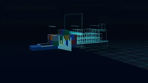 Wireframe Twin Resolving Along A Feeder Container Ship With A Tug Alongside Vídeos de archivo 344642291