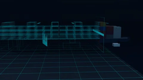Wireframe Twin Resolving Along A Large Container Ship Under Tug Escort In A Stock Footage 344642033